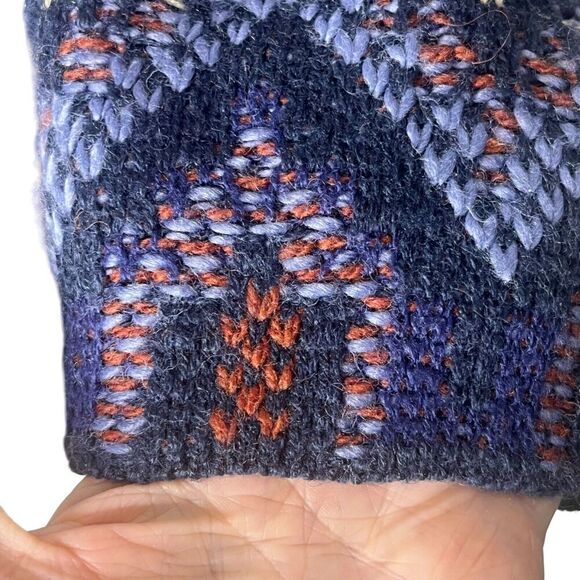 Lucky Brand Open Cardigan Knit Sweater L Wool Blend Aztec Chevron Print Blue - Picture 4 of 7